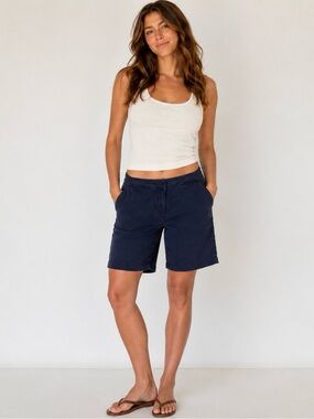Eileen Fisher Navy Blue Mid Length Casual Shorts Minimalist Classic